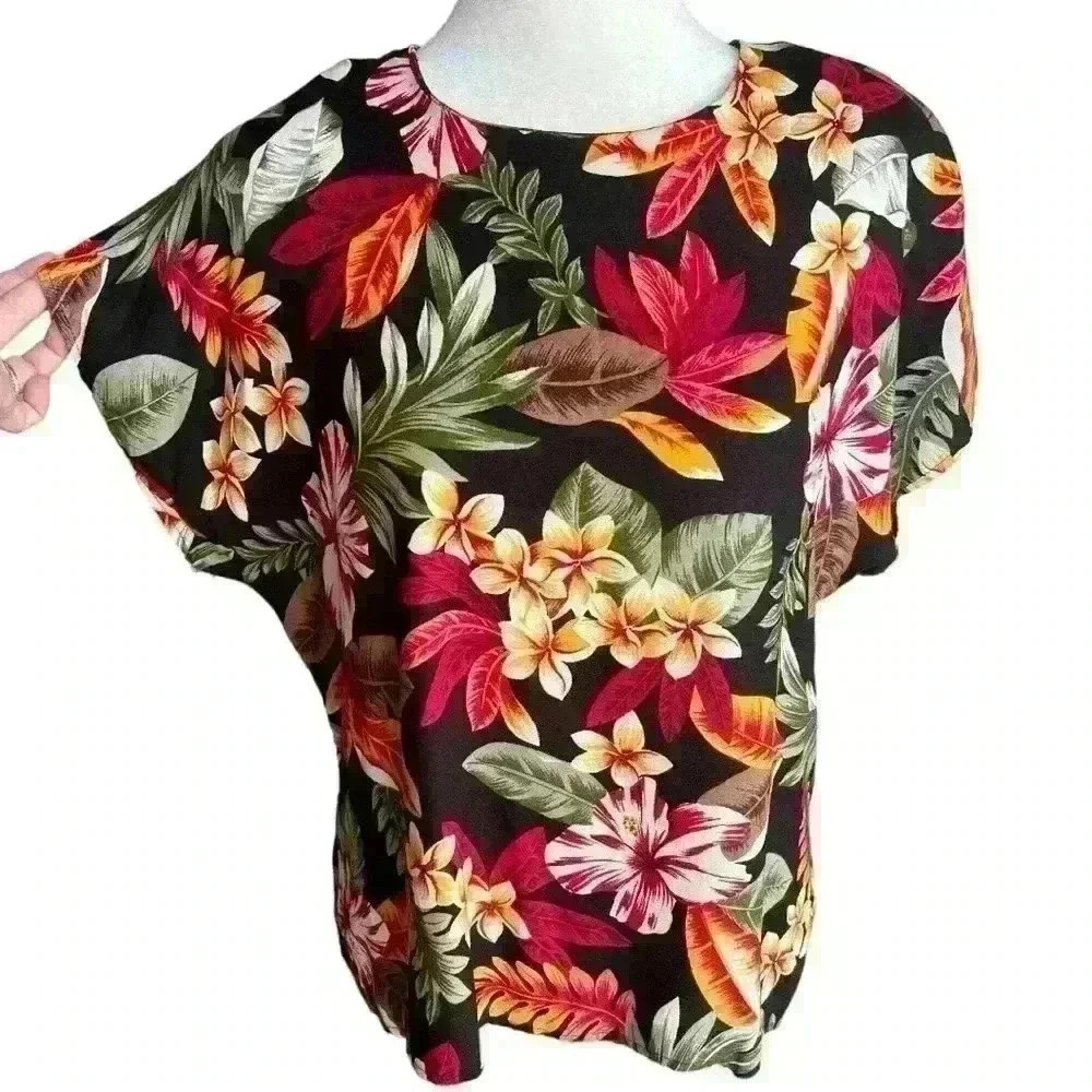 Vintage Jaclyn Sport Tropical Print Blouse Shirt 90s